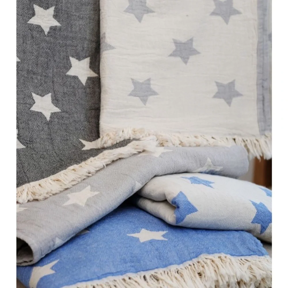 Star flat woven Turkish cotton light grey throw